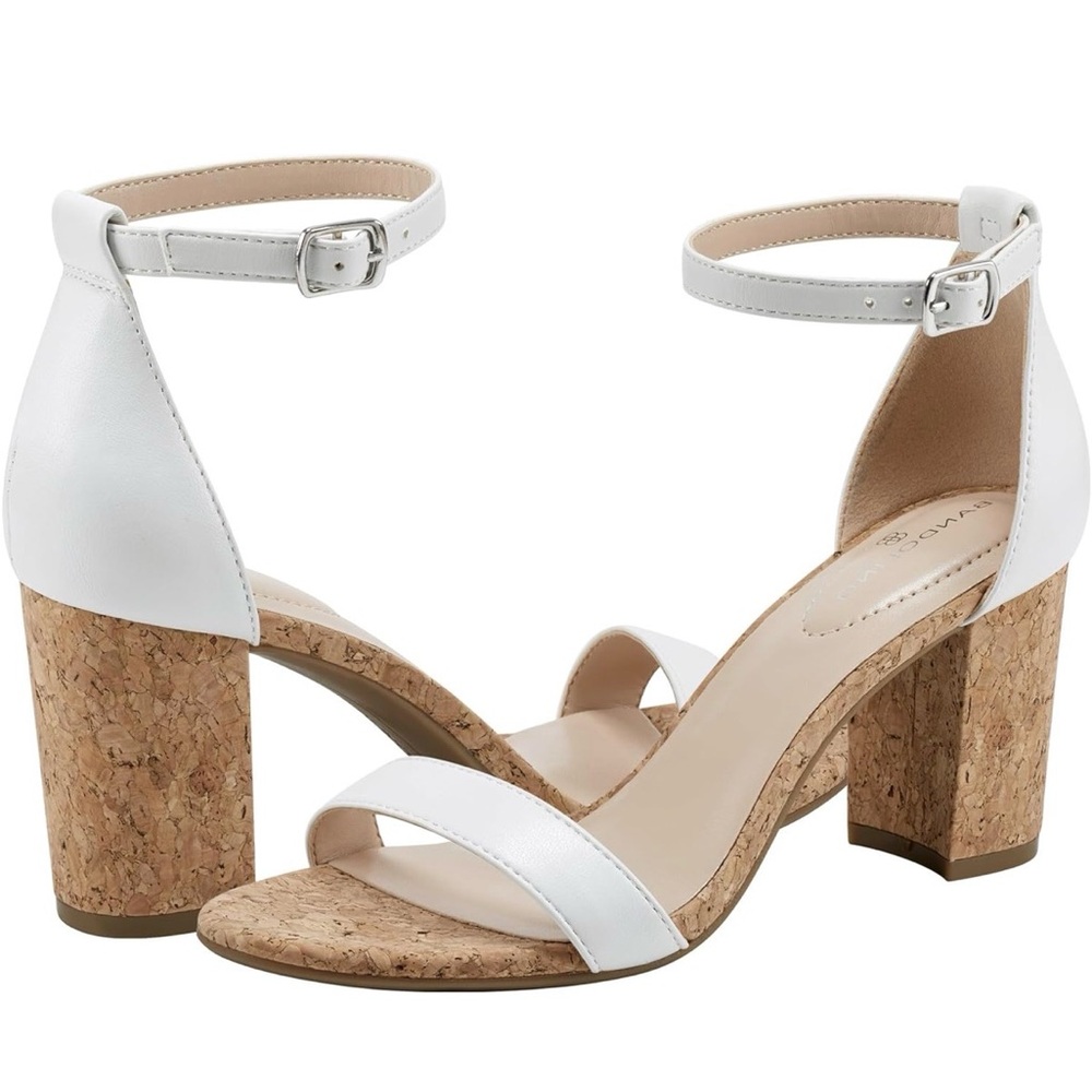 BRAND NEW Bandolino Armory White Cork Block Heel Sandals | Size 11
